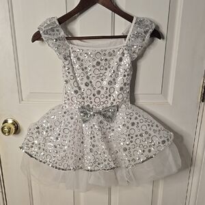 White and Silver Sequin Party Dress with Bow